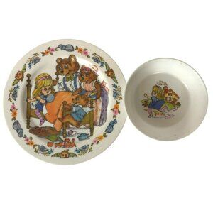 Vintage Oneida Deluxe Goldilocks & Three Bears Childrens Bowl Plate Set Melamine
